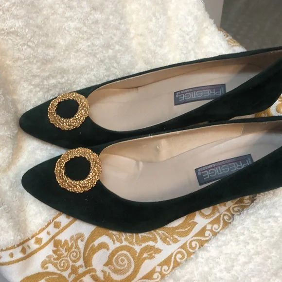Suede Italy 🇮🇹 Pine Green Heels 7.5 m vintage Holidays ✨Festive ✨ So unique ✨ - Picture 9 of 10
